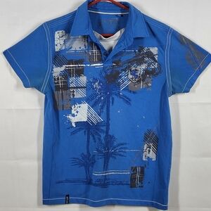 Men's Blue Graphic Polo Shirt with Palm Print